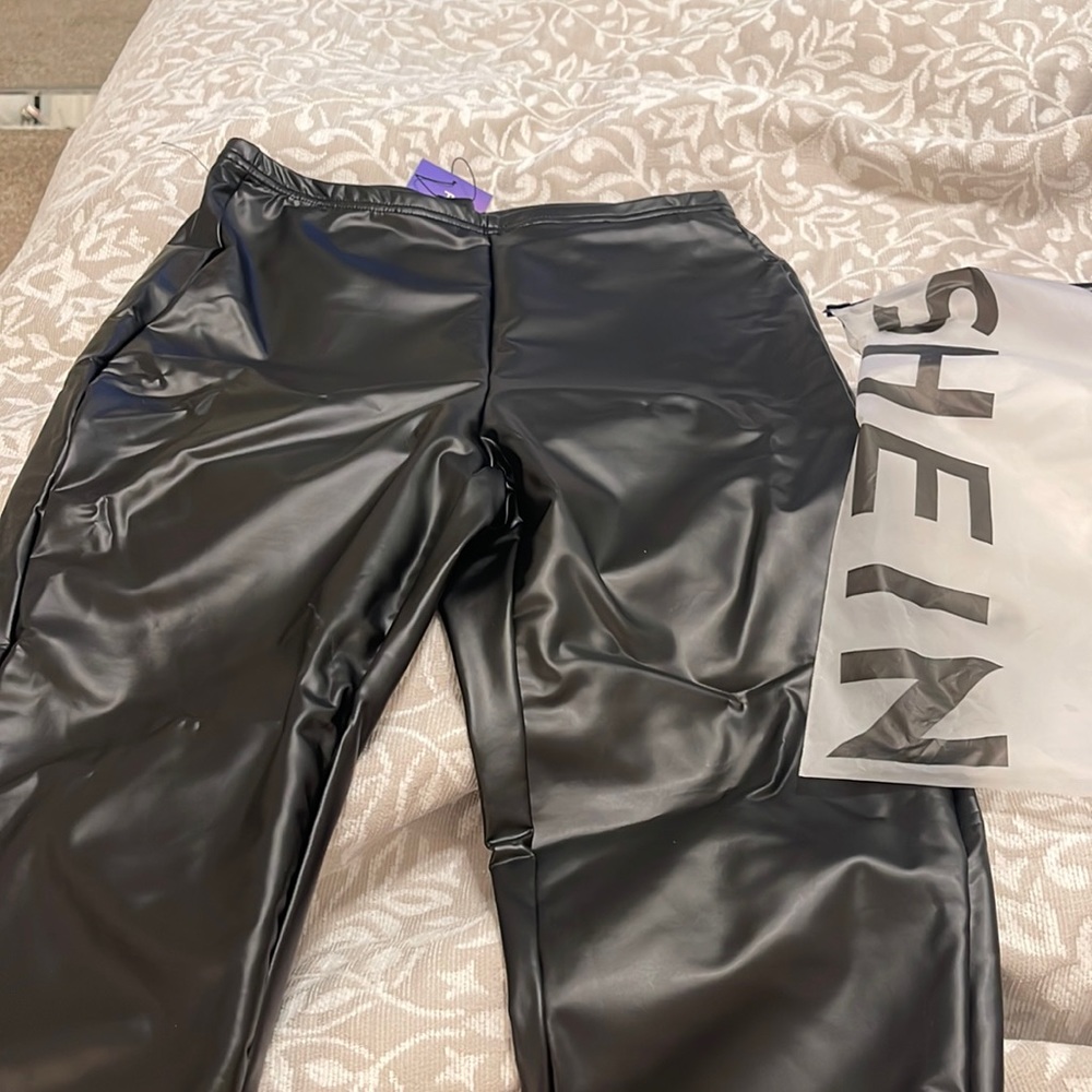 Black faux leather pants